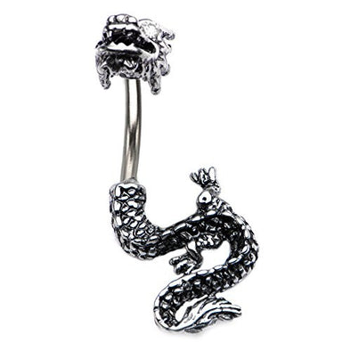 In and Out WildKlass Navel Barbell Dragon with Clear CZ eyes (14g 7/16")-WildKlass Jewelry