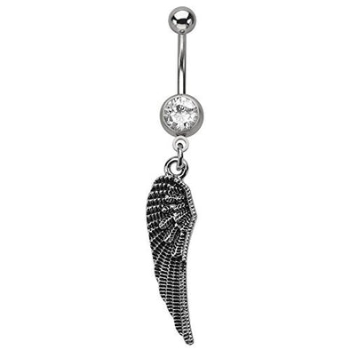 WildKlass Navel with Antique Wing Dangle Charm (14g 7/16")-WildKlass Jewelry