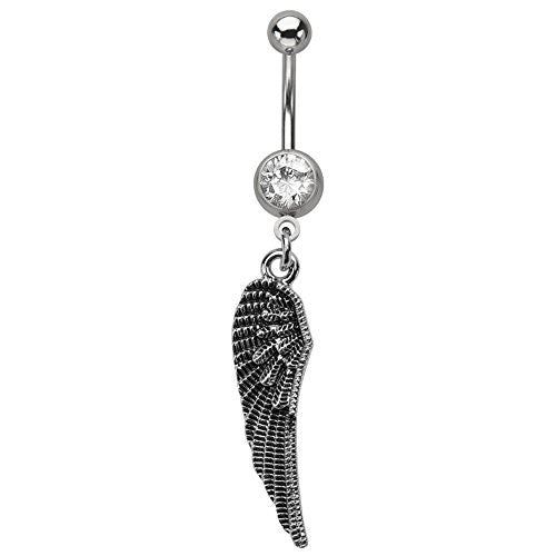 WildKlass Navel with Antique Wing Dangle Charm (14g 7/16")-WildKlass Jewelry