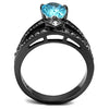 WildKlass Stainless Steel Ring IP Light Black (IP Gun) Women AAA Grade CZ Sea Blue-WildKlass Jewelry