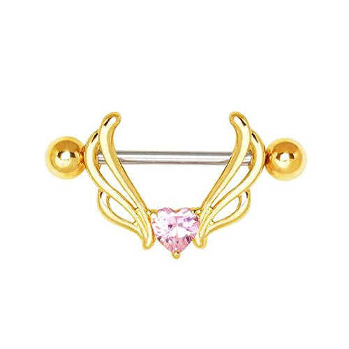 Gold Plated Flying Heart WildKlass Nipple Shield-WildKlass Jewelry