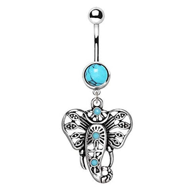 316L Stainless Steel Turquoise Festive Elephant WildKlass Dangle Navel Ring-WildKlass Jewelry