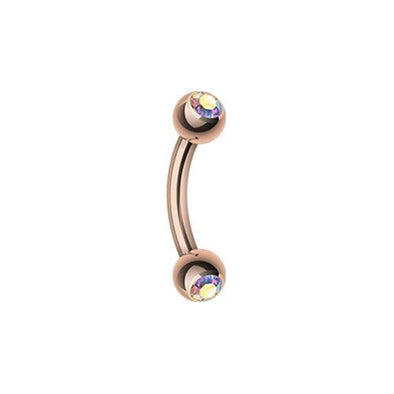 Rose Gold Gem Ball WildKlass Curved Barbell Eyebrow Ring-WildKlass Jewelry