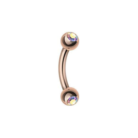 Rose Gold Gem Ball WildKlass Curved Barbell Eyebrow Ring-WildKlass Jewelry