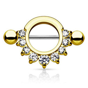 Pronged Gem Half Circle 316L Surgical Steel WildKlass Nipple Shield-WildKlass Jewelry