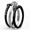 WildKlass Stainless Steel Flower Ring Two-Tone IP Black Women AAA Grade CZ Clear-WildKlass Jewelry