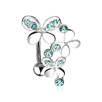 Triple Gemmed Butterflies with 316L Surgical Steel Top Down Navel (Sold by Piece)-WildKlass Jewelry