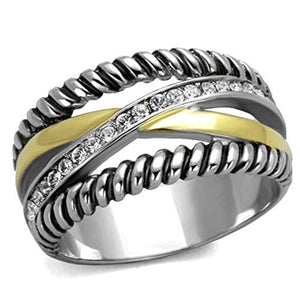 WildKlass Stainless Steel Ring Two-Tone IP Gold Women Top Grade Crystal Clear-WildKlass Jewelry