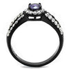 WildKlass Stainless Steel Ring Two-Tone IP Black Women AAA Grade CZ Tanzanite-WildKlass Jewelry