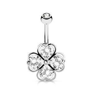 Four CZ Set Heart Shamrock 316L Surgical Steel WildKlass Belly Button Navel Rings-WildKlass Jewelry