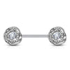 WildKlass CZ Paved with Round CZ Center Rose Blossom Ends 316L Surgical Steel Barbell Nipple Rings-WildKlass Jewelry