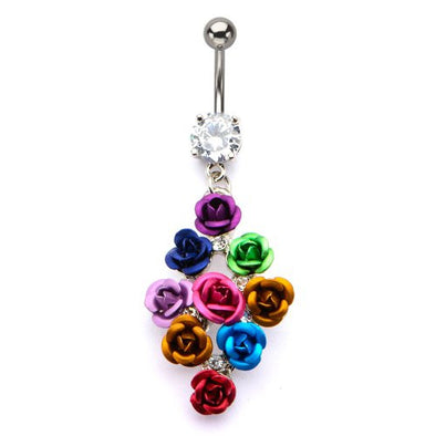 WildKlass Multi Color Flower Bouquet Dangle Charm Belly Ring (14g 7/16")-WildKlass Jewelry
