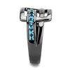 WildKlass Stainless Steel Ring IP Light Black (IP Gun) Women Top Grade Crystal Sea Blue-WildKlass Jewelry