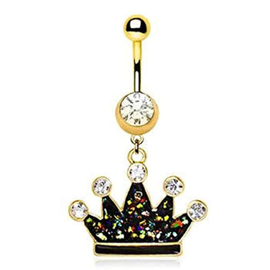Gold Plated Glitter Epoxy Crown Dangle WildKlass Navel Ring-WildKlass Jewelry