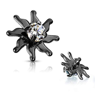 WildKlass Clear CZ Centered Tribal Sun Internally Threaded 316L Surgical Steel Dermal Top-WildKlass Jewelry