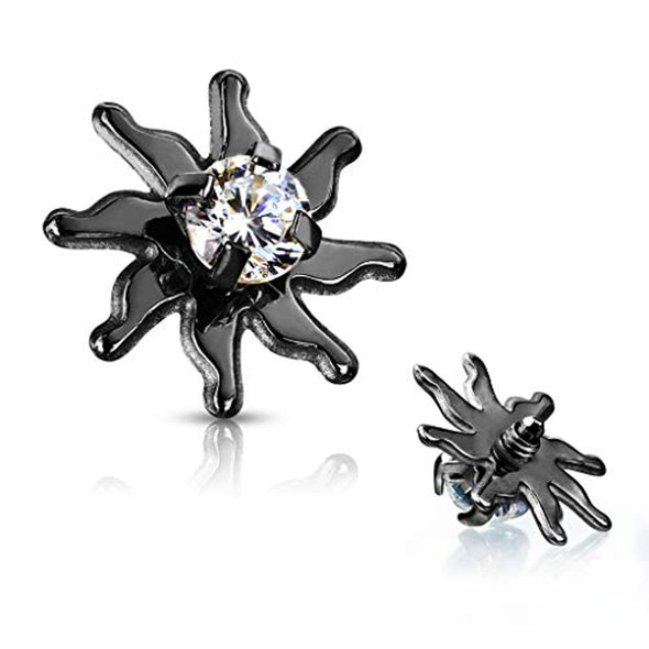 WildKlass Clear CZ Centered Tribal Sun Internally Threaded 316L Surgical Steel Dermal Top-WildKlass Jewelry