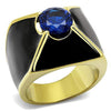WildKlass Stainless Steel Ring IP GoldMen AAA Grade CZ London Blue-WildKlass Jewelry