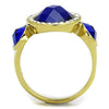 WildKlass Stainless Steel Ring IP Gold Women Synthetic Sapphire-WildKlass Jewelry