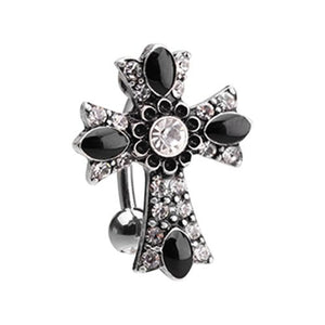 Antique Cross Drop Top Reverse WildKlass Belly Button Ring (Clear)-WildKlass Jewelry