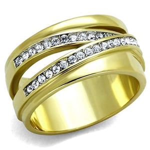 WildKlass Stainless Steel Ring Two-Tone IP Gold Women Top Grade Crystal Clear-WildKlass Jewelry