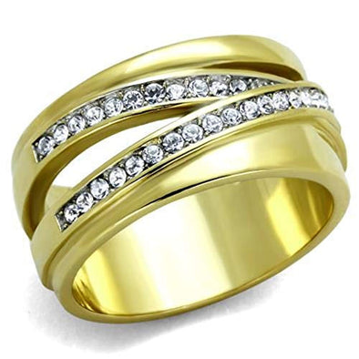 WildKlass Stainless Steel Ring Two-Tone IP Gold Women Top Grade Crystal Clear-WildKlass Jewelry