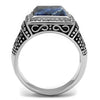 WildKlass Stainless Steel Ring High Polished Men Semi-Precious Capri Blue-WildKlass Jewelry
