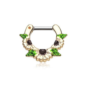Gold Septum Clicker Golden Daisy Garden Icon Septum Ring-WildKlass Jewelry