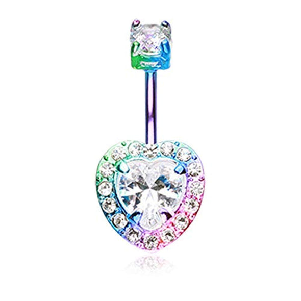 Brilliant Rainbow Heart Sparkle WildKlass Belly Button Ring-WildKlass Jewelry