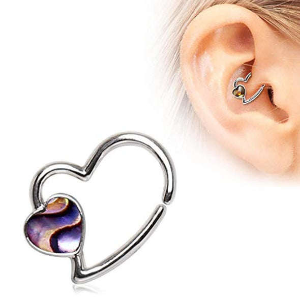 316L Stainless Steel Abalone Shell Heart Annealed WildKlass Cartilage Earring-WildKlass Jewelry
