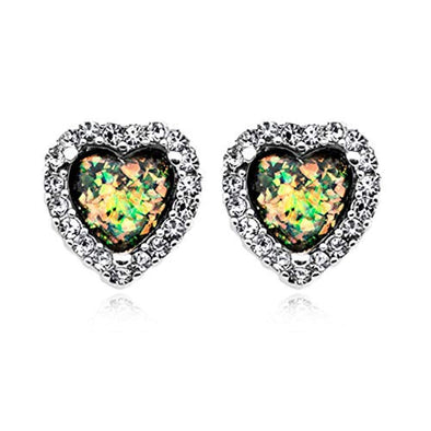 Beloved Heart Opal WildKlass Ear Stud Earrings-WildKlass Jewelry