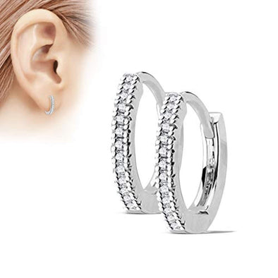 Pair of Micro CZ Paved 316L Surgical Steel WildKlass Post Hoop Earrings-WildKlass Jewelry