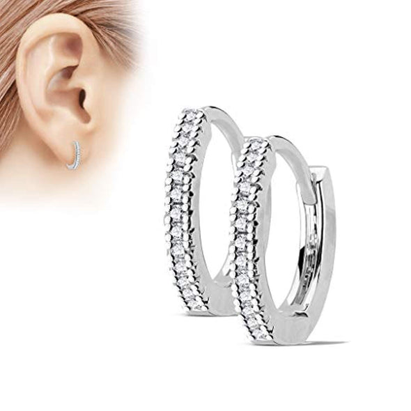 Pair of Micro CZ Paved 316L Surgical Steel WildKlass Post Hoop Earrings-WildKlass Jewelry