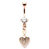 Rose Gold PVD Plated WildKlass Navel with Clear Gems Heart Cluster Dangle Charm (14g 7/16")-WildKlass Jewelry