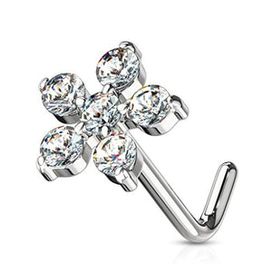 WildKlass 6 CZ Flower 316L Surgical Steel L Bend Nose Stud Rings-WildKlass Jewelry