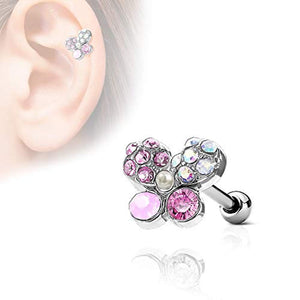 WildKlass Crystals Paved Butterfly Top 316L Surgical Steel Ear Cartilage Barbell Studs-WildKlass Jewelry