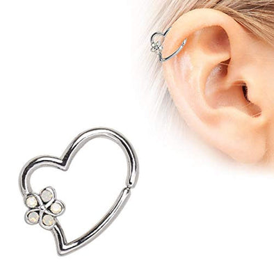 316L Stainless Steel Synthetic Opal WildKlass Flower Heart Annealed Cartilage Earring-WildKlass Jewelry