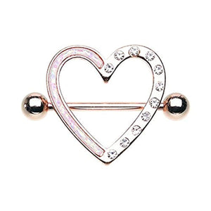 Rose Gold Opal Heart WildKlass Nipple Shield Ring-WildKlass Jewelry