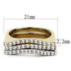WildKlass Stainless Steel Ring Three Tone IP（IP Gold & IP Rose Gold & High Polished Women Top Grade Crystal Clear-WildKlass Jewelry