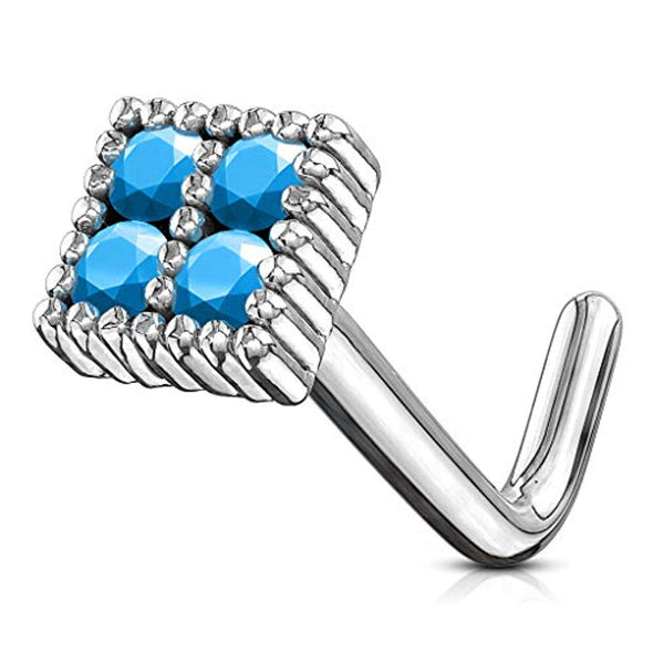 WildKlass Turquoise Set Four Quadrant Square Top 316L Surgical Steel L Bend Nose Stud Rings-WildKlass Jewelry