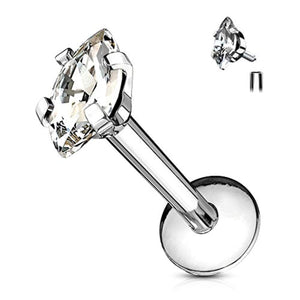 Marquise CZ 316L Internally Threaded WildKlass Labret, Monroe, Cartilage Stud Rings-WildKlass Jewelry