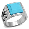 WildKlass Stainless Steel Ring High Polished Men Synthetic Sea Blue-WildKlass Jewelry