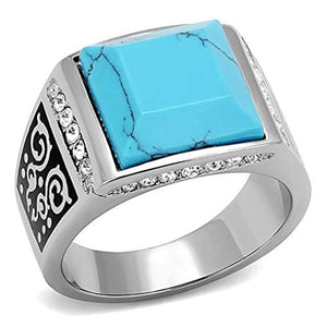 WildKlass Stainless Steel Ring High Polished Men Synthetic Sea Blue-WildKlass Jewelry