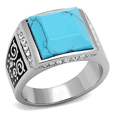 WildKlass Stainless Steel Ring High Polished Men Synthetic Sea Blue-WildKlass Jewelry