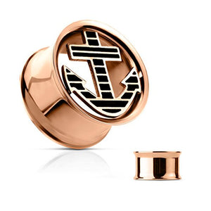 Anchor Set Front Rose Gold IP Over 316L Surgical Steel Double Flared WildKlass Tunnels-WildKlass Jewelry