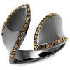 WildKlass Stainless Steel Ring IP Light Black (IP Gun) Women Top Grade Crystal Smoked Quartz-WildKlass Jewelry