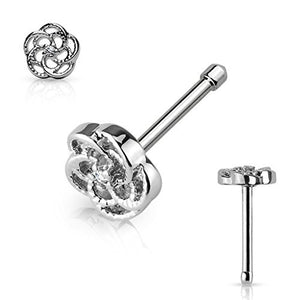 CZ Center Flower Top 316L Surgical Steel WildKlass Nose Bone Stud Rings-WildKlass Jewelry