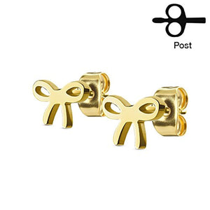 Pair All Stainless Steel WildKlass Ear Stud Rings with Ribbon-WildKlass Jewelry