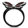 WildKlass Stainless Steel Ring Two-Tone IP Black Women Top Grade Crystal Siam-WildKlass Jewelry