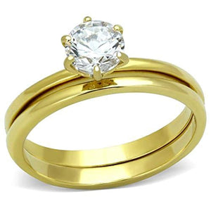 WildKlass Stainless Steel Solitaire Ring IP Gold Women AAA Grade CZ Clear-WildKlass Jewelry