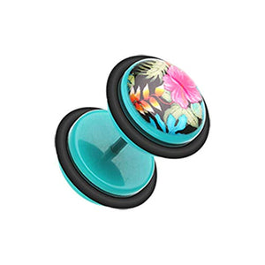 Hawaiian Luau Flower Acrylic WildKlass Fake Plug with O-Rings-WildKlass Jewelry